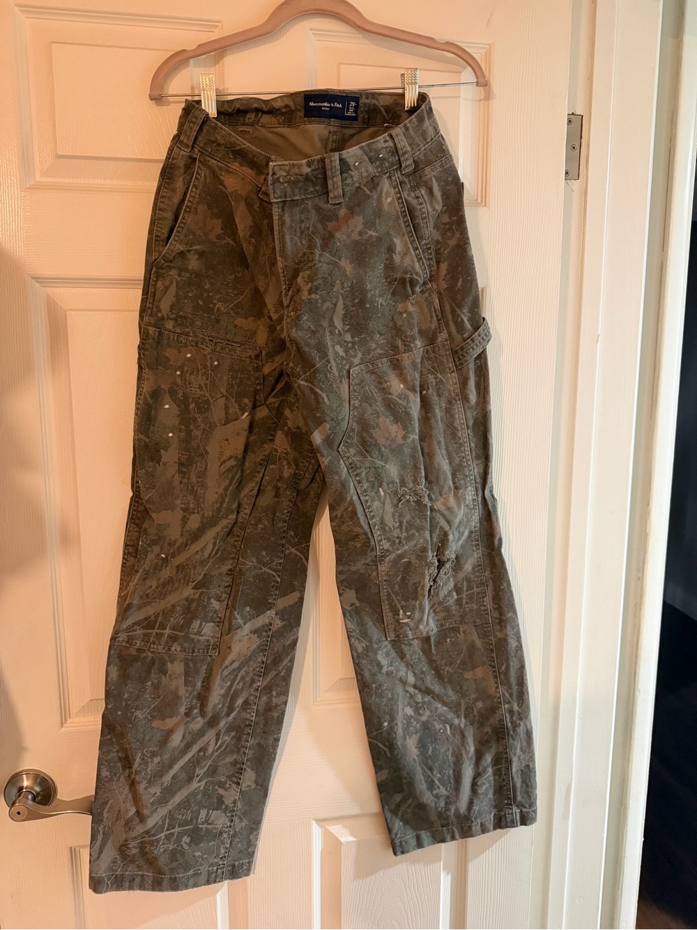 Abercrombie & Fitch Olive Green Camouflage Wide Leg Jeans